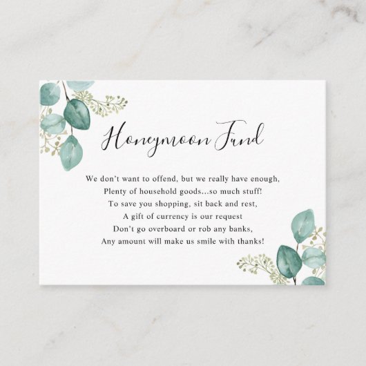 Eucalyptus Greenery Honeymoon of huishoudfonds Informatiekaartje (Voorkant)