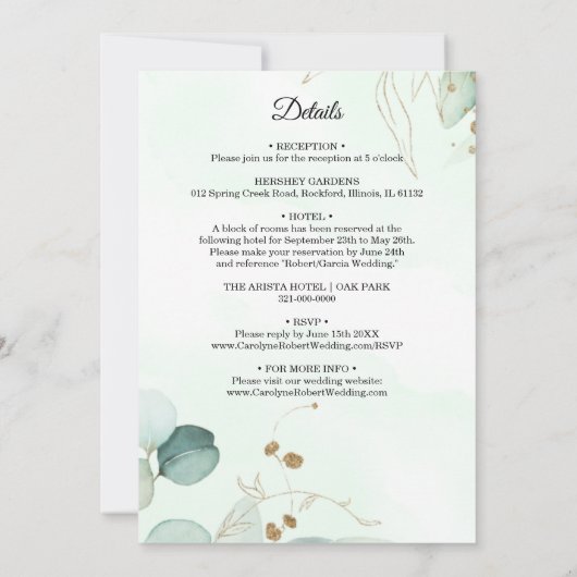 Eucalyptus Greenery in één weddenschap Kaart (Achterkant)