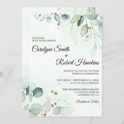 Eucalyptus Greenery in één weddenschap Kaart (Voorkant / Achterkant)