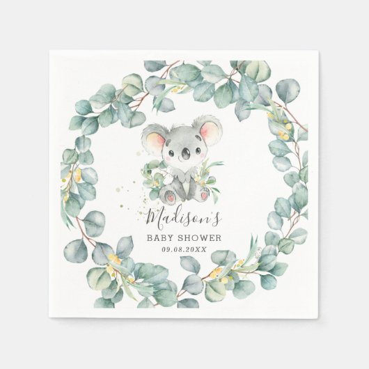 Eucalyptus Greenery Koala Baby Boy Shower Birthday Servet (Voorkant)