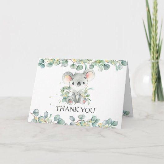 Eucalyptus Greenery Koala Boy Baby shower Verjaard Bedankkaart (Voorkant)
