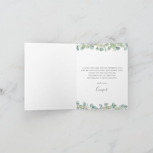 Eucalyptus Greenery Koala Verjaardag Baby shower Bedankkaart (Binnen)