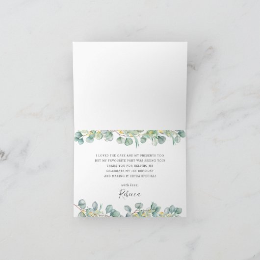 Eucalyptus Greenery Koala Verjaardag Baby shower Bedankkaart (Binnen)