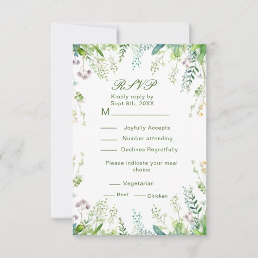 Eucalyptus Greenery laat trouwdetails achter RSVP Kaartje (Voorkant)