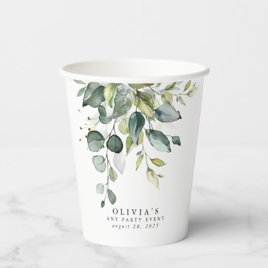 Eucalyptus Greenery laat Waterverf over Papieren Bekers (Achterkant)