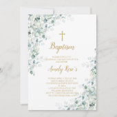Eucalyptus Greenery Leaves Baptism Invitation Kaart (Voorkant)