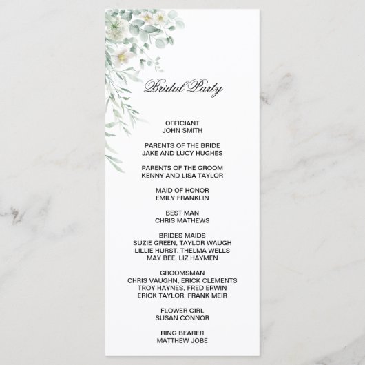 Eucalyptus Greenery Leaves Program Card Menu (Achterkant)