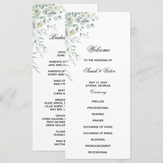 Eucalyptus Greenery Leaves Program Card Menu (Voorkant / Achterkant)
