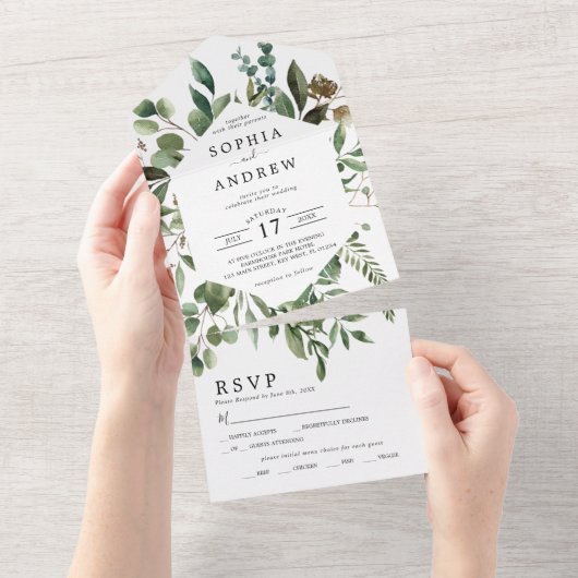 Eucalyptus Greenery Leaves Wedding All In One Invi Uitnodiging (Afscheurbaar)