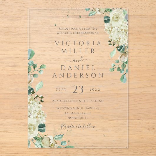 Eucalyptus Greenery leveert het bruinbruin van de Acryl Uitnodigingen (Voorkant)