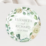 Eucalyptus Greenery leveert het bruinbruin van de  Ronde Sticker<br><div class="desc">Een elegante sticker van de florale bruiloft,  met waterverf rozen en eucalyptusbladeren.</div>