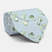 Eucalyptus Greenery Light Sky Blue Wedding Stropdas (Opgerold)