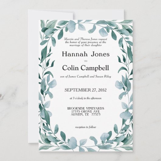 Eucalyptus Greenery Lijst Green Blue Wedding Kaart (Voorkant)