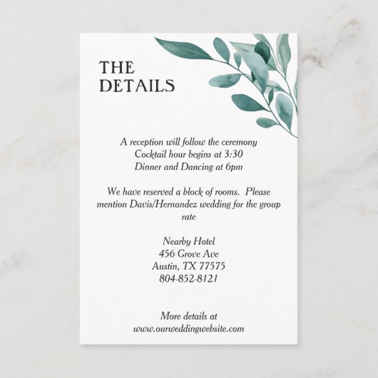 Eucalyptus Greenery Lijst Green Blue White Black Informatiekaartje (Voorkant)