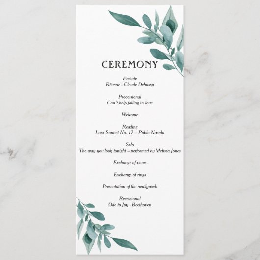 Eucalyptus Greenery Lijst Green Blue White Black Programmakaart (Voorkant)