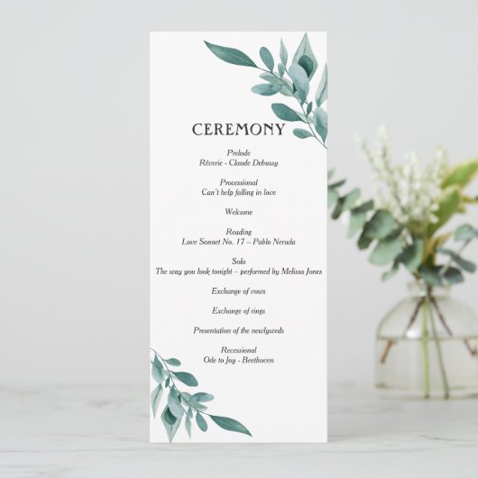 Eucalyptus Greenery Lijst Green Blue White Black Programmakaart (Staand voorkant)