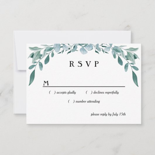 Eucalyptus Greenery Lijst Green Blue White Black RSVP Kaartje (Voorkant)