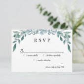 Eucalyptus Greenery Lijst Green Blue White Black RSVP Kaartje (Staand voorkant)