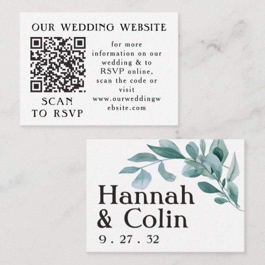 Eucalyptus Greenery Lijst Green Blue White Web QR Informatiekaartje (Voorkant / Achterkant)