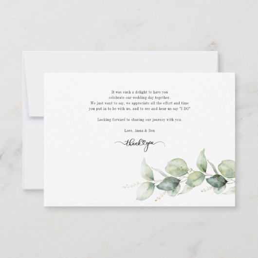 Eucalyptus Greenery Love Heart Calligraphy Wedding Bedankkaart (Achterkant)
