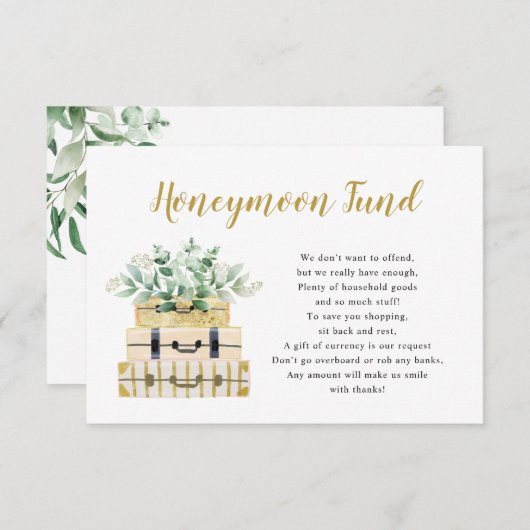Eucalyptus Greenery Luggage Honeymoon Kaart (Voorkant / Achterkant)
