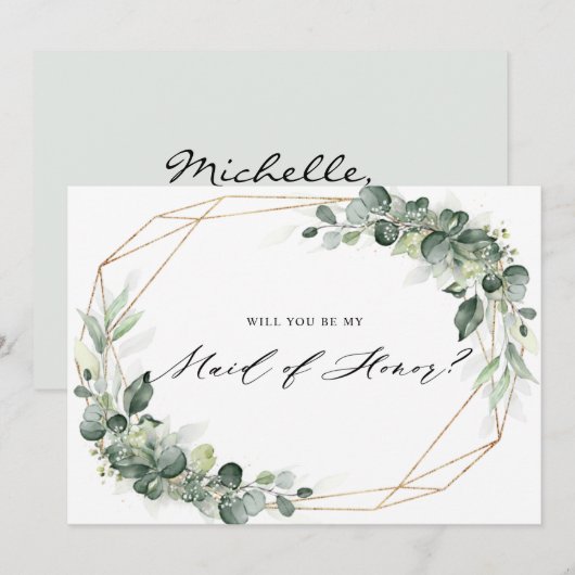 Eucalyptus Greenery Maid of Honor Invitation Kaart (Voorkant / Achterkant)