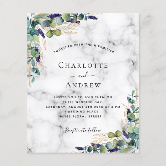 Eucalyptus greenery marble bruiloft flyer (Voorkant)
