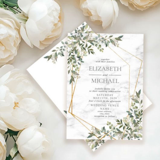 Eucalyptus Greenery Marble Geometric Wedding Kaart