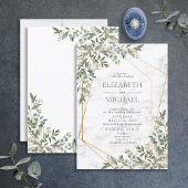 Eucalyptus Greenery Marble Geometric Wedding Kaart