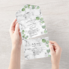 Eucalyptus greenery marmer bruiloft all in one uitnodiging