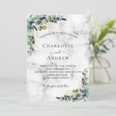 Eucalyptus greenery marmer bruiloft kaart (Staand voorkant)