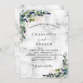 Eucalyptus greenery marmer bruiloft kaart (Voorkant / Achterkant)