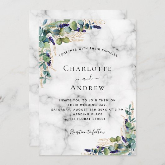 Eucalyptus greenery marmer bruiloft kaart (Voorkant / Achterkant)