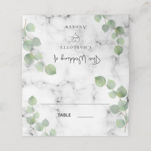 Eucalyptus greenery marmer bruiloft plaatskaartje (Buitenkant ongevouwen)