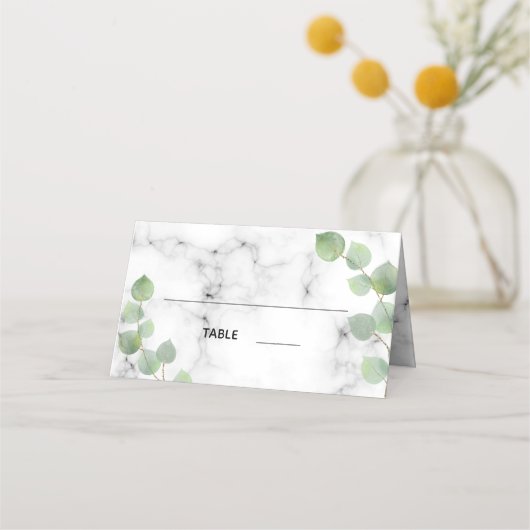 Eucalyptus greenery marmer bruiloft plaatskaartje (Voorkant)
