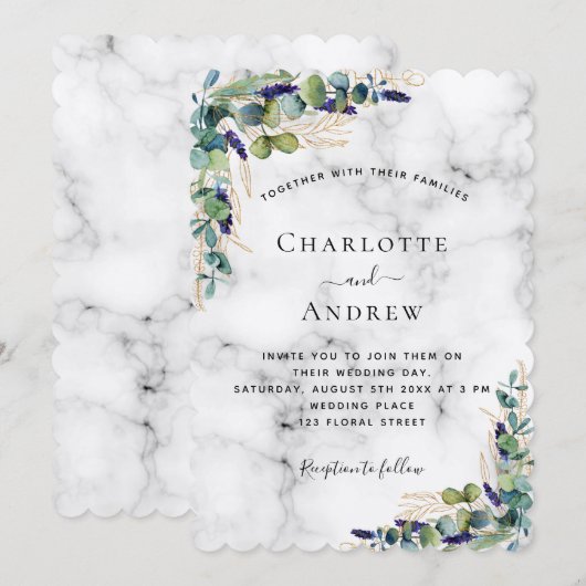 Eucalyptus greenery marmer luxe bruiloft kaart (Voorkant / Achterkant)