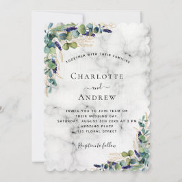 Eucalyptus greenery marmer luxe bruiloft kaart