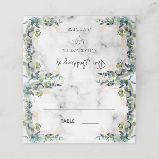 Eucalyptus greenery marmer noemt bruiloft plaatskaartje (Buitenkant ongevouwen)