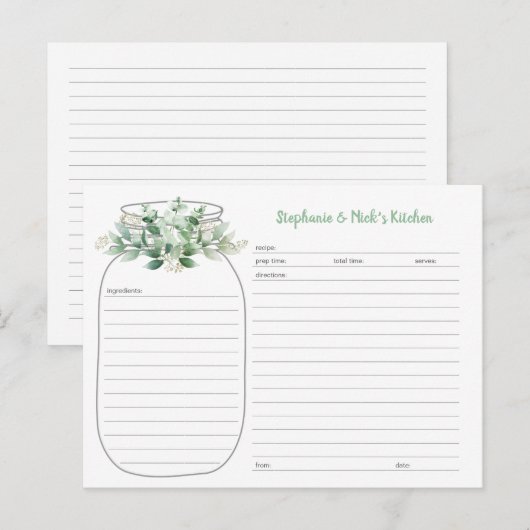 Eucalyptus Greenery Mason Jar Recipe Kaarten (Voorkant / Achterkant)