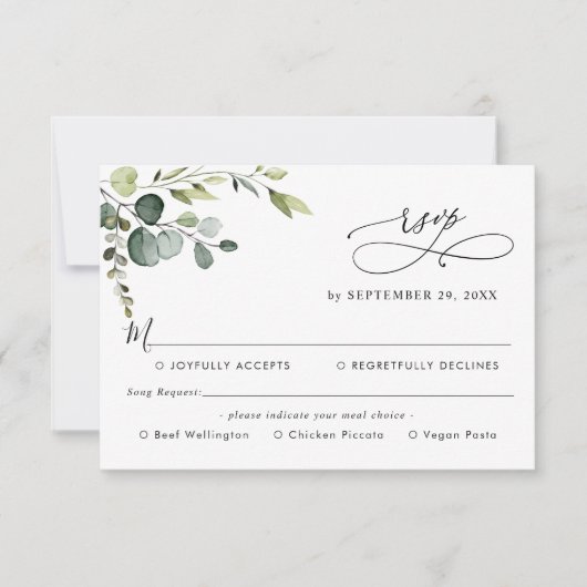 Eucalyptus Greenery Meal Options Song Request RSVP Kaartje (Voorkant)