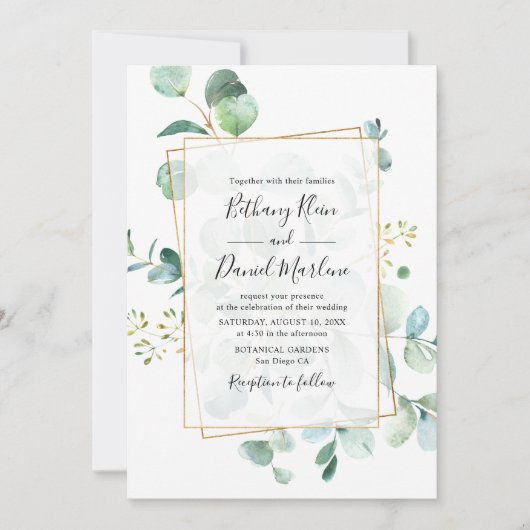 Eucalyptus Greenery met Geometrische Lijsten bruil Kaart (Voorkant)