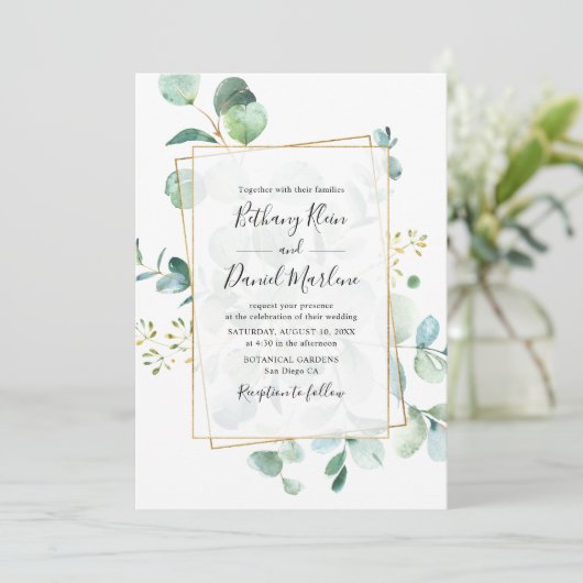 Eucalyptus Greenery met Geometrische Lijsten bruil Kaart (Staand voorkant)