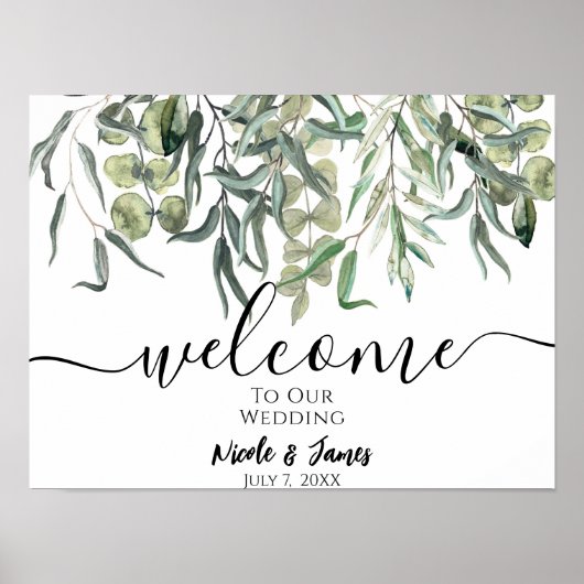 Eucalyptus Greenery Minimal Weddenschap Welkomstbo Poster (Voorkant)
