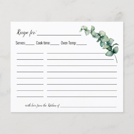 Eucalyptus Greenery Minimalist Recipcard (Voorkant)