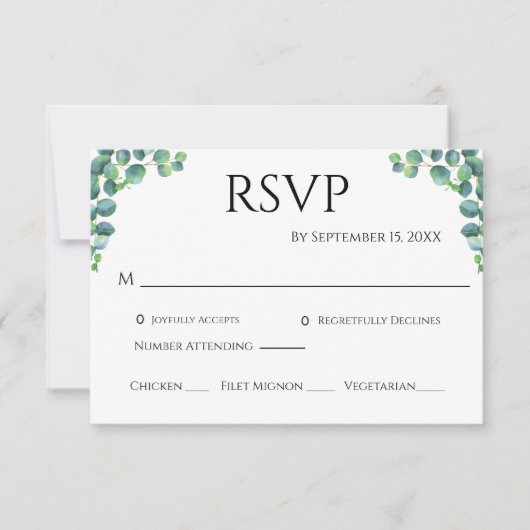 Eucalyptus Greenery Minimalist Simple Wedding RSVP Kaartje (Voorkant)