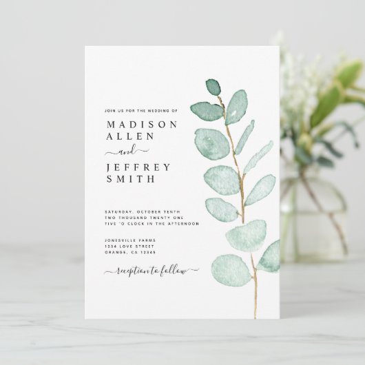 Eucalyptus Greenery Minimalist Weddenschap Aankondiging (Staand voorkant)