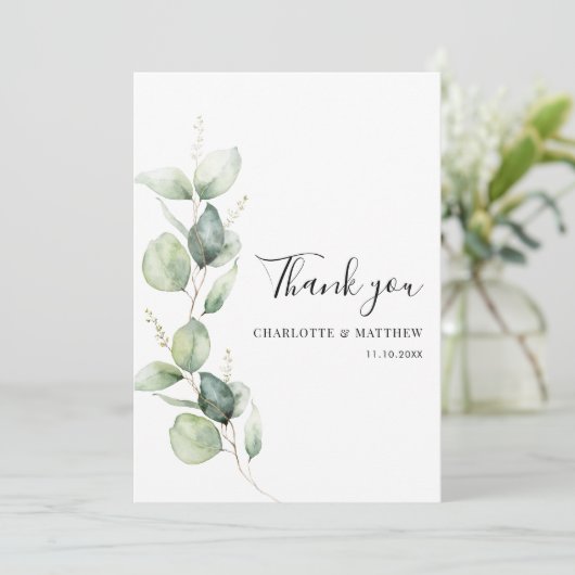 Eucalyptus Greenery Minimalist Weddenschap Bedankkaart (Staand voorkant)