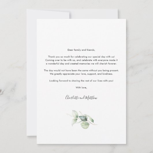 Eucalyptus Greenery Minimalist Weddenschap Bedankkaart (Achterkant)