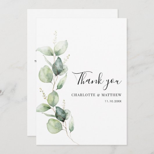Eucalyptus Greenery Minimalist Weddenschap Bedankkaart (Voorkant / Achterkant)