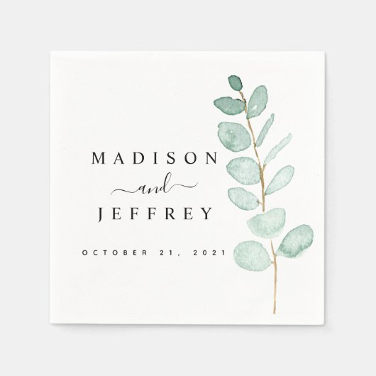 Eucalyptus Greenery Minimalist Weddenschap Cocktai Servet (Voorkant)